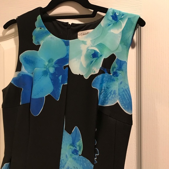 Floral Calvin Klein Scuba Fit & Flare Knee-Length Dress - Picture 1 of 3